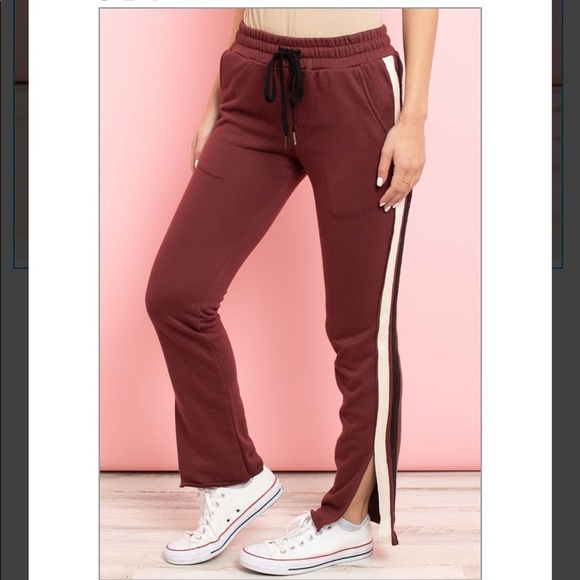 NWT Dance & Marvel side slit burgundy sweatpants - Picture 3 of 11